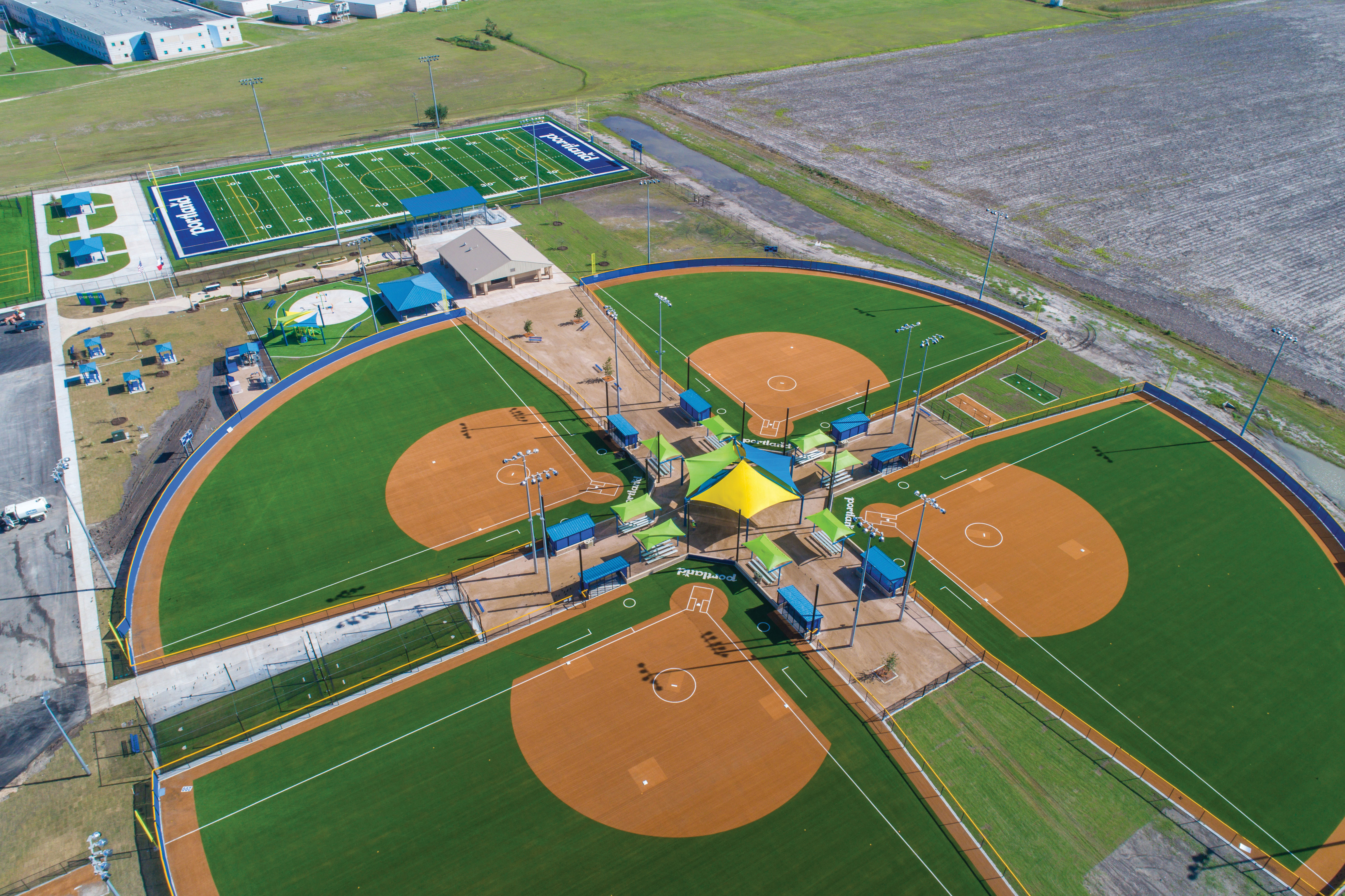 Aerial view of sports complex design build project